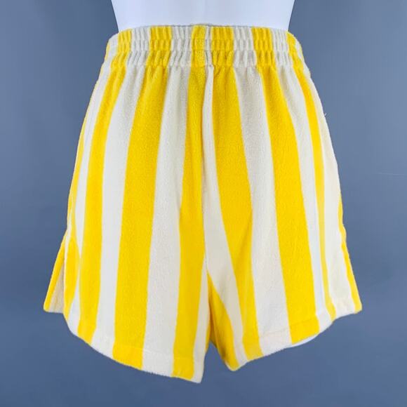 TROVATA Size S Yellow White Cotton Polyester Stripe Elastic Waistband Shorts - Picture 2 of 3